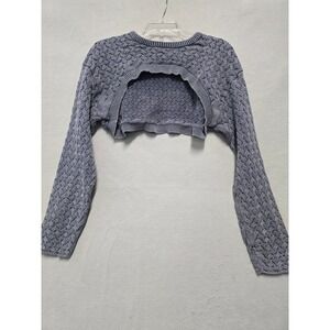 Extreme Crop Cable Knit Shrug Sweater Long Sleeve Bolero Blue Sz M